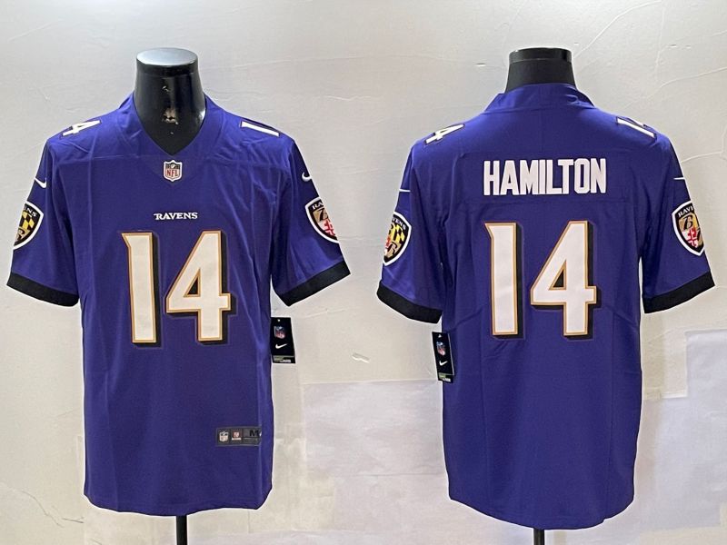 Men Baltimore Ravens #14 Hamilton Purple Second generation 2024 Nike Limited NFL Jersey style 1